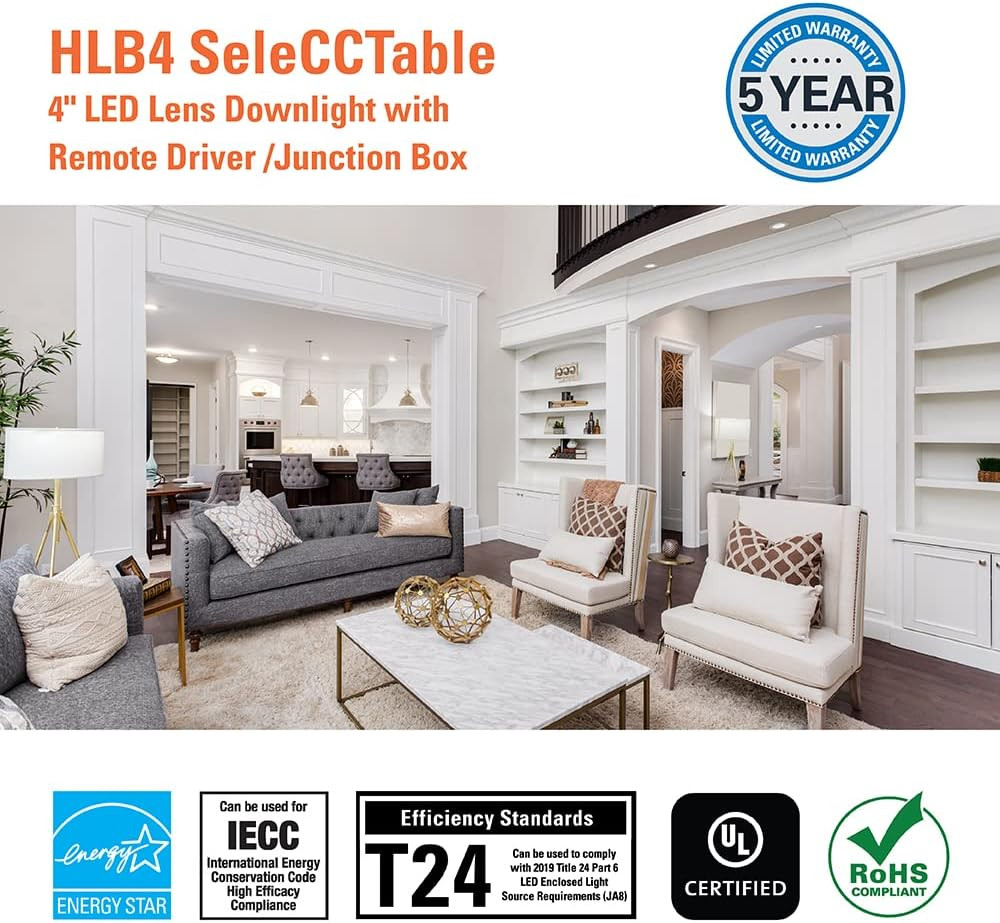 HLB 4 Inch LED Recessed Light, Thin Canless, Dimmable, W/Selectable Color Temper