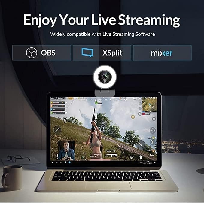 Streaming 1080P HD Webcam Built in Adjustable Ring Light and Mic.
