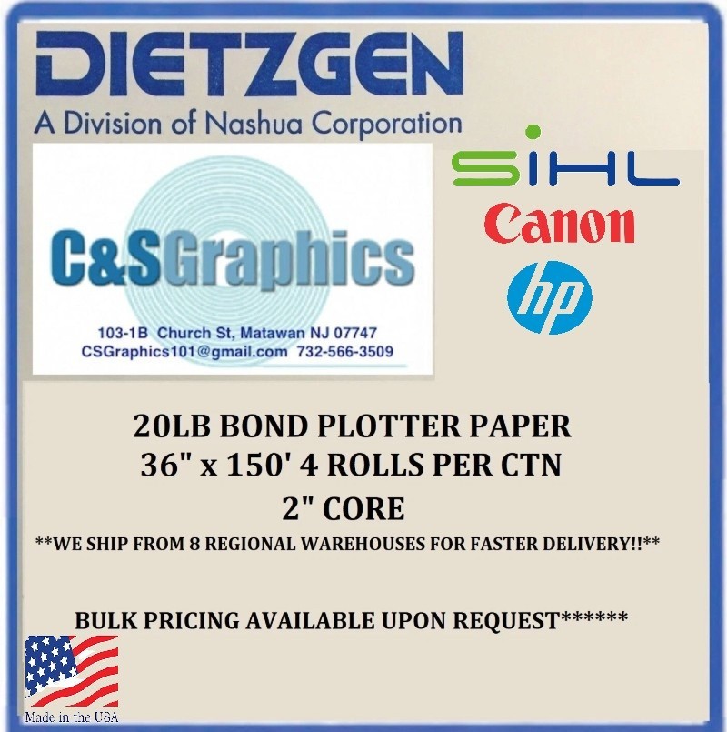4 ROLLS 36'' X 150' 20LB Bond HP DesignJet Plotter Paper