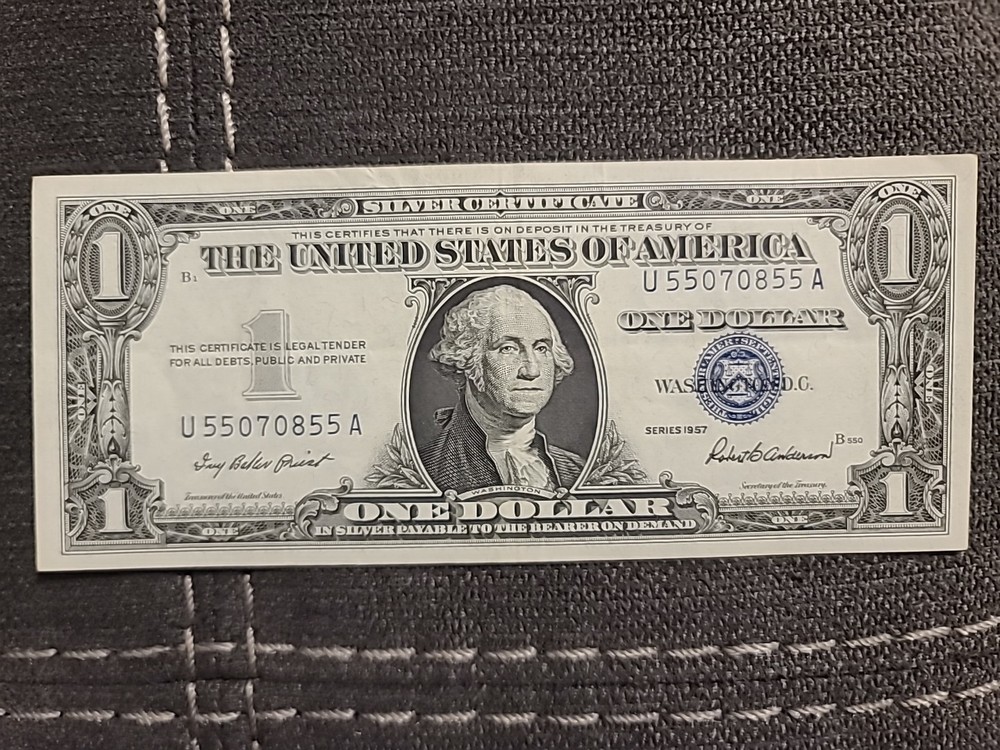 2 - 1957 $1 Blue Seal Notes, 1 MISALIGNED STAR NOTE & 1 VF CRISP NOTE