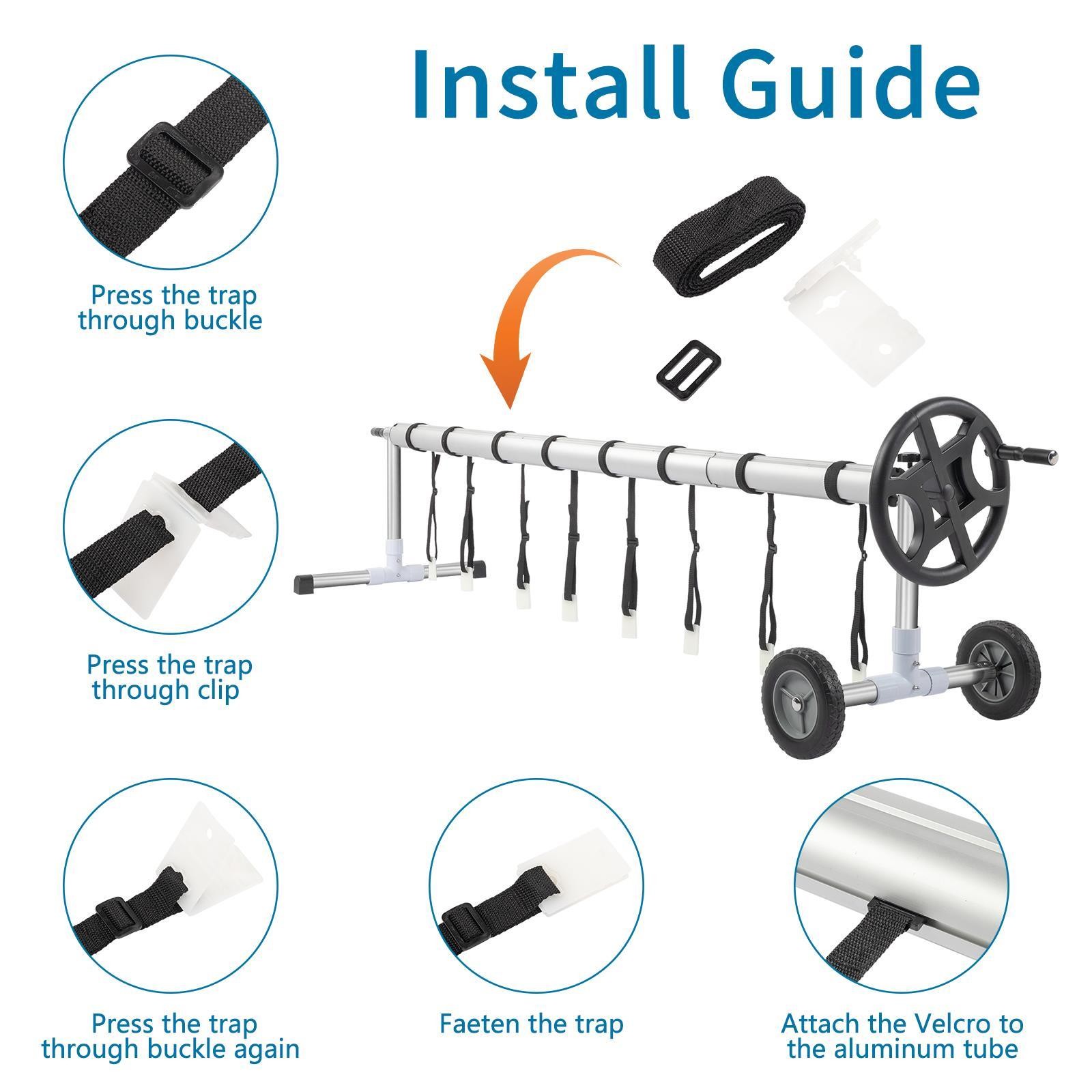 18Feet Stainless Steel Solar Cover Reel for Above Ground Swimming Pools Up Black