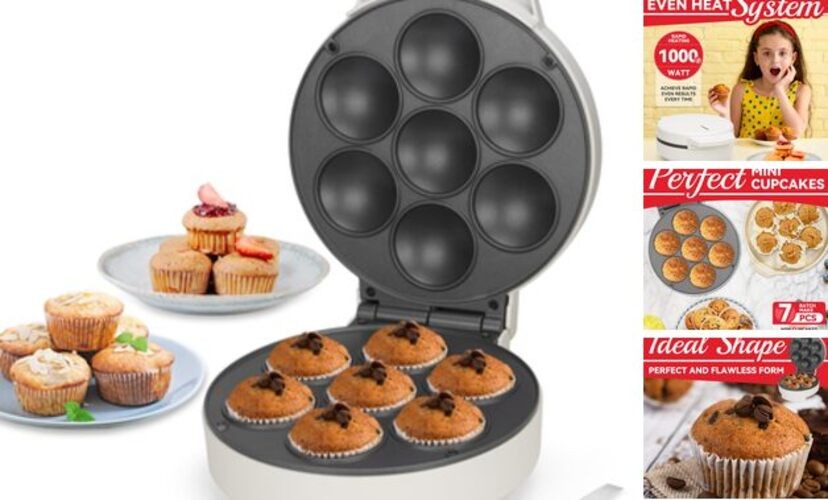 Mini Cupcake Maker Machine, Make 7 X 2.2 Inch Cupcakes Baking WHITE STANDARD