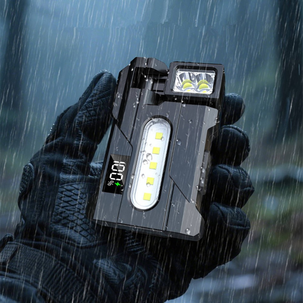 LED Magnetic Work Light USB Rechargeable Flashlight with Side White Red Blue LED