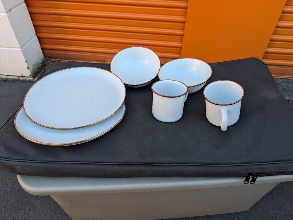 Barebones Enamelware Dishes (set of 2, cups, bowls, plates, eggshell)