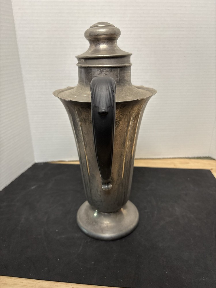 Art Deco Silver Plate Cocktail Shaker Pitcher Black Handle Barware chrome