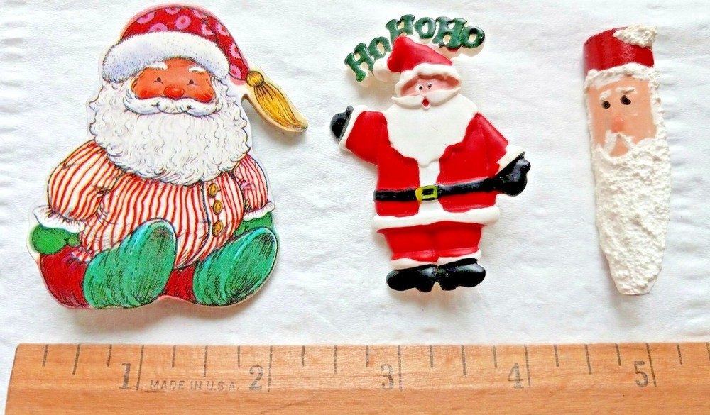 3 VINTAGE SANTA BROOCHES PINS