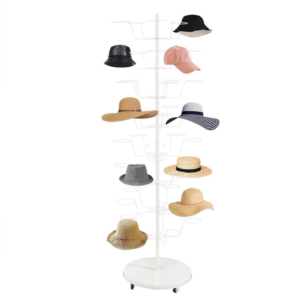 White Hat Rack, Freestanding Hat Display Stand, 8-tier Hat Holders