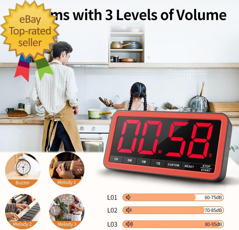 Digital Kitchen Timer with 7.8” Extra Large Display, Magnetic LED, with 3 Bright