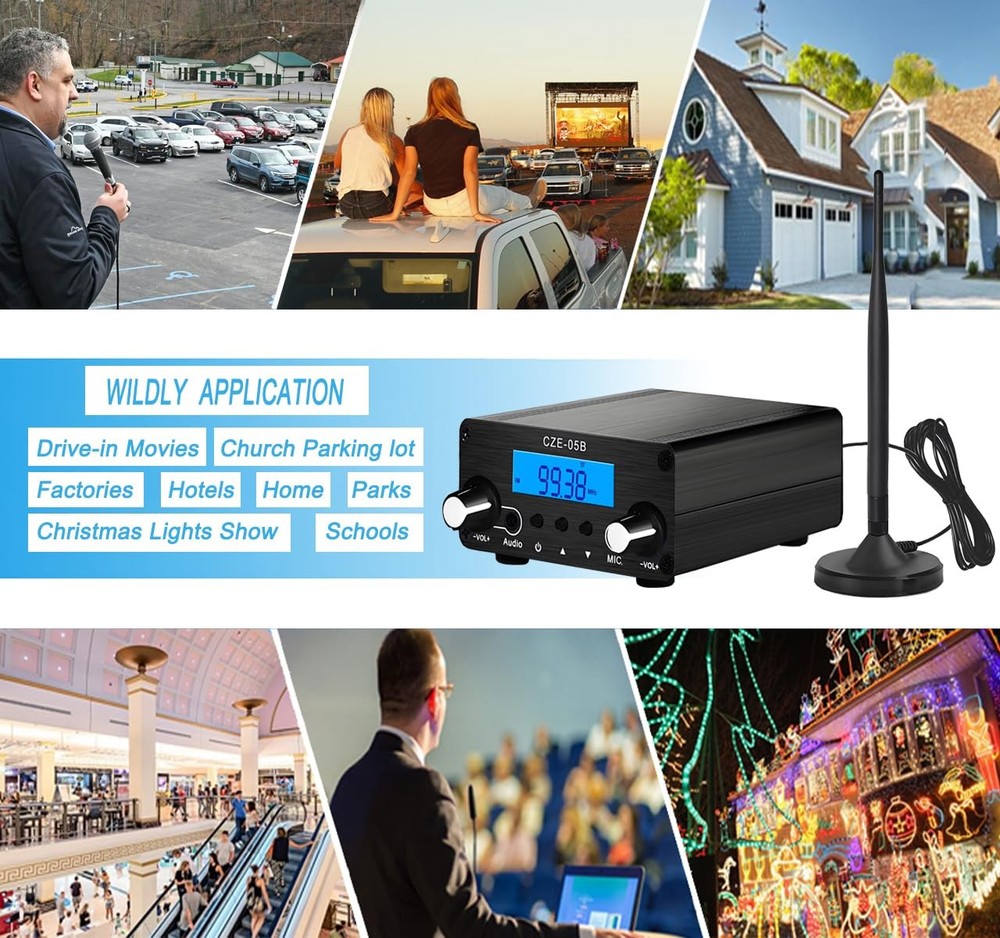 AZWang 1000FT Long Range FM Transmitter Stereo Mini Radio Station for Church...