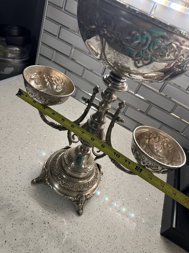 Contemporary Silver Plate Andrea by Sadek Centerpiece Three Bowl Compote