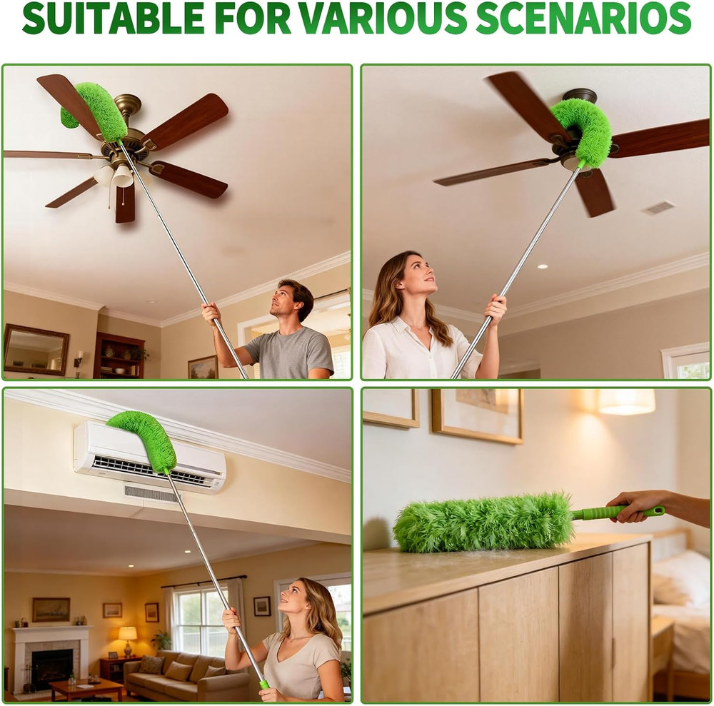 Cobweb Duster with Extension Pole, Washable Cleaning Duster Kit with 3 Duster He