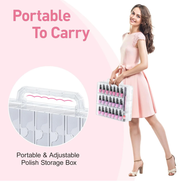 Nail Polish Organizer Case for 48 Bottles with 2 Nail Separators, Double Side...