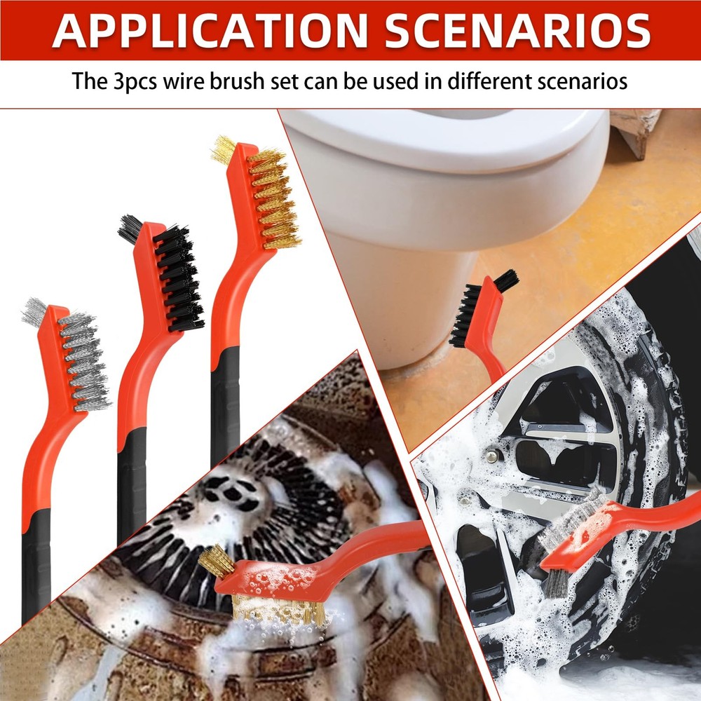 3pcs Wire Brushes for Cleaning Rust, Upgrade Wire Brush Set - Brass/Stainless