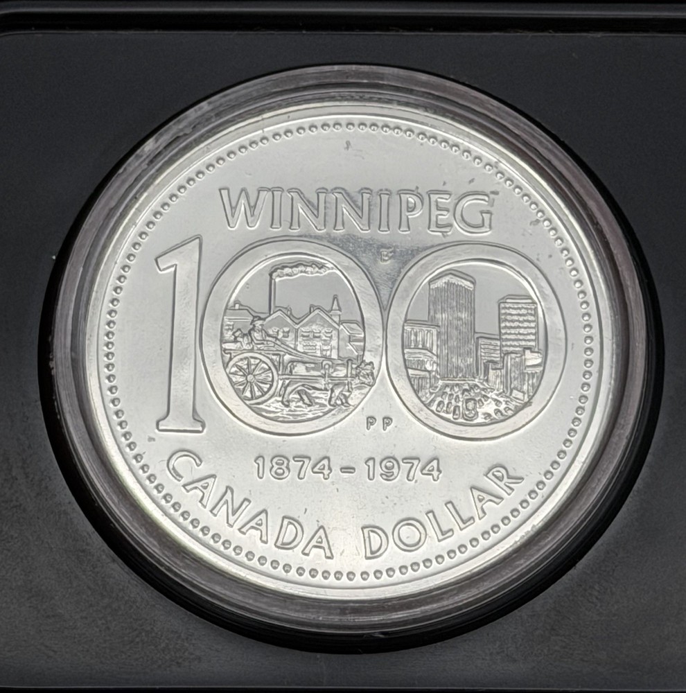 1974 Canada Winnipeg Centennial Silver Dollar Proof in Case .500 Silver