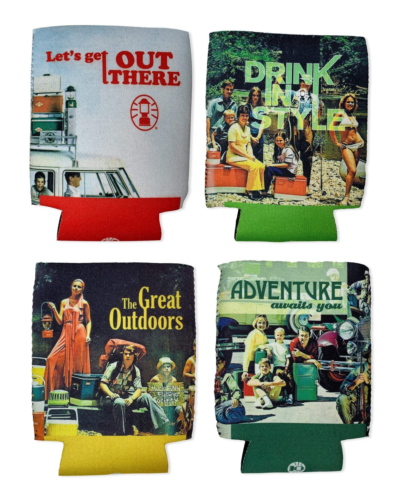 Coleman 4 Pack Can Koozie Holders Vintage Design Throwback Collection, Drink,