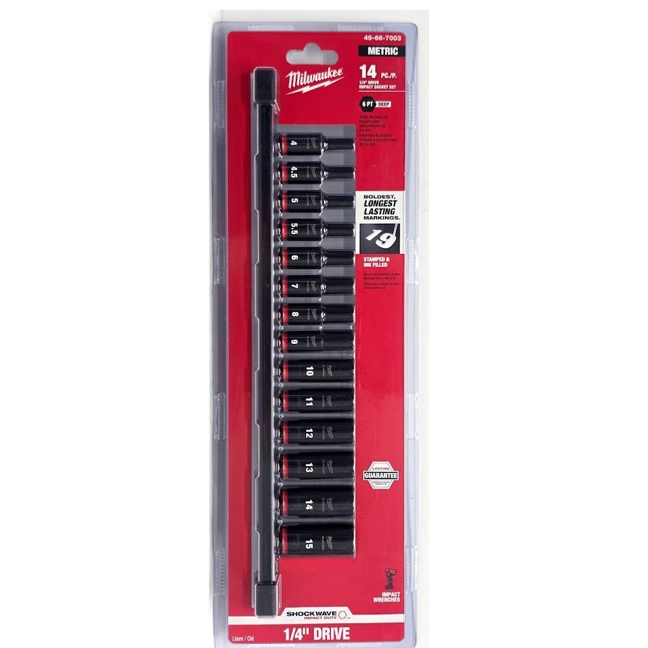 Milwaukee 49-66-7003 14PC SHOCKWAVE Impact Duty 1/4" Drive Metric 6Pt Socket Set