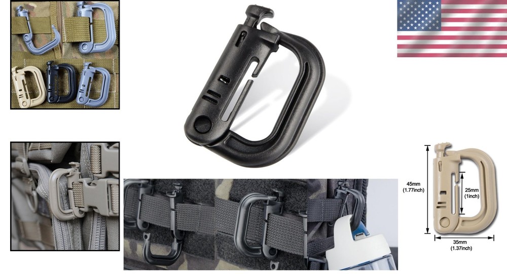 Durable KID-SAFE MOLLE D-Ring Buckles - 4PCS Spring Clip Hooks for Easy Use