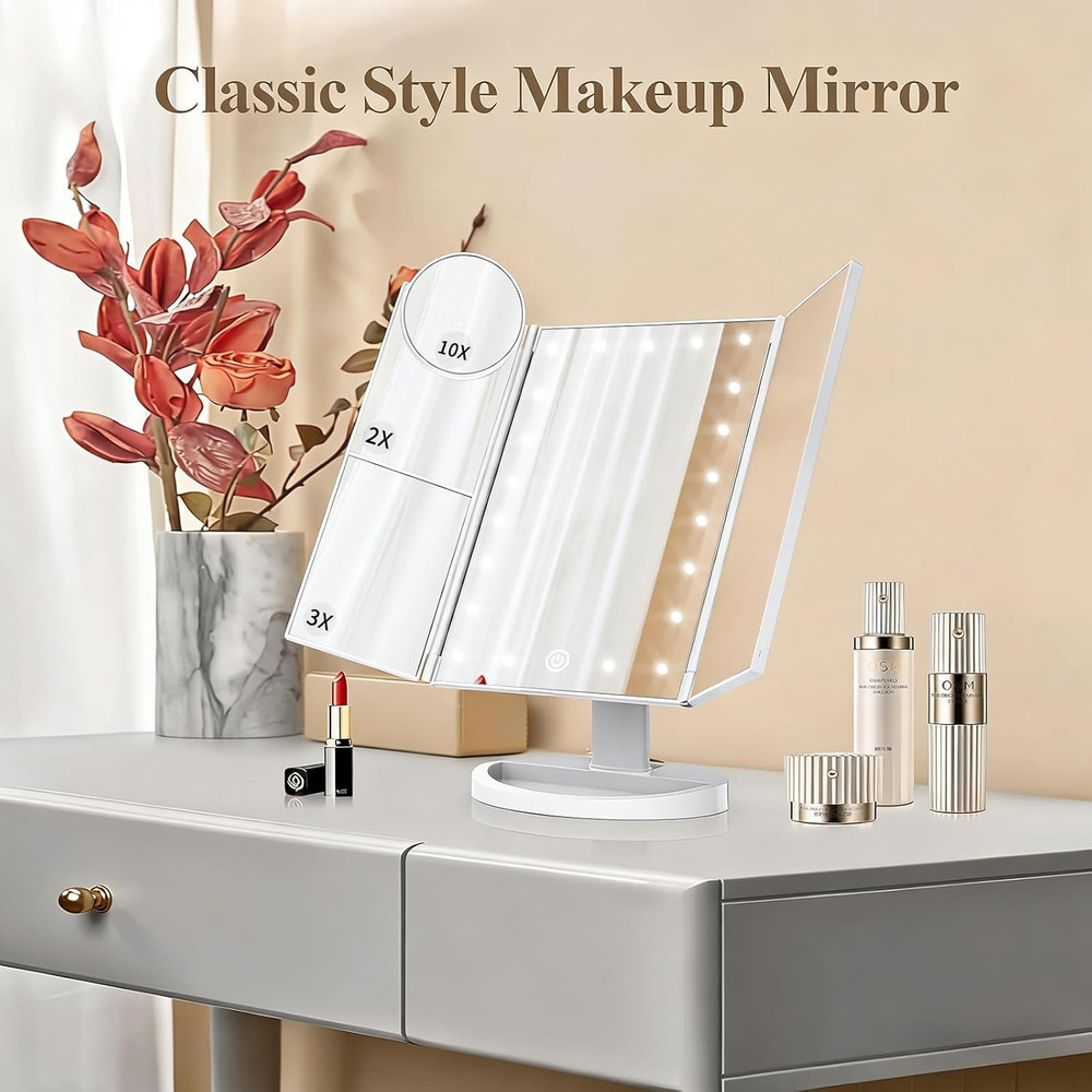 Makeup Mirror, Vanity Mirror with Lights, 2X/3X/10X Magnification, Touch Control