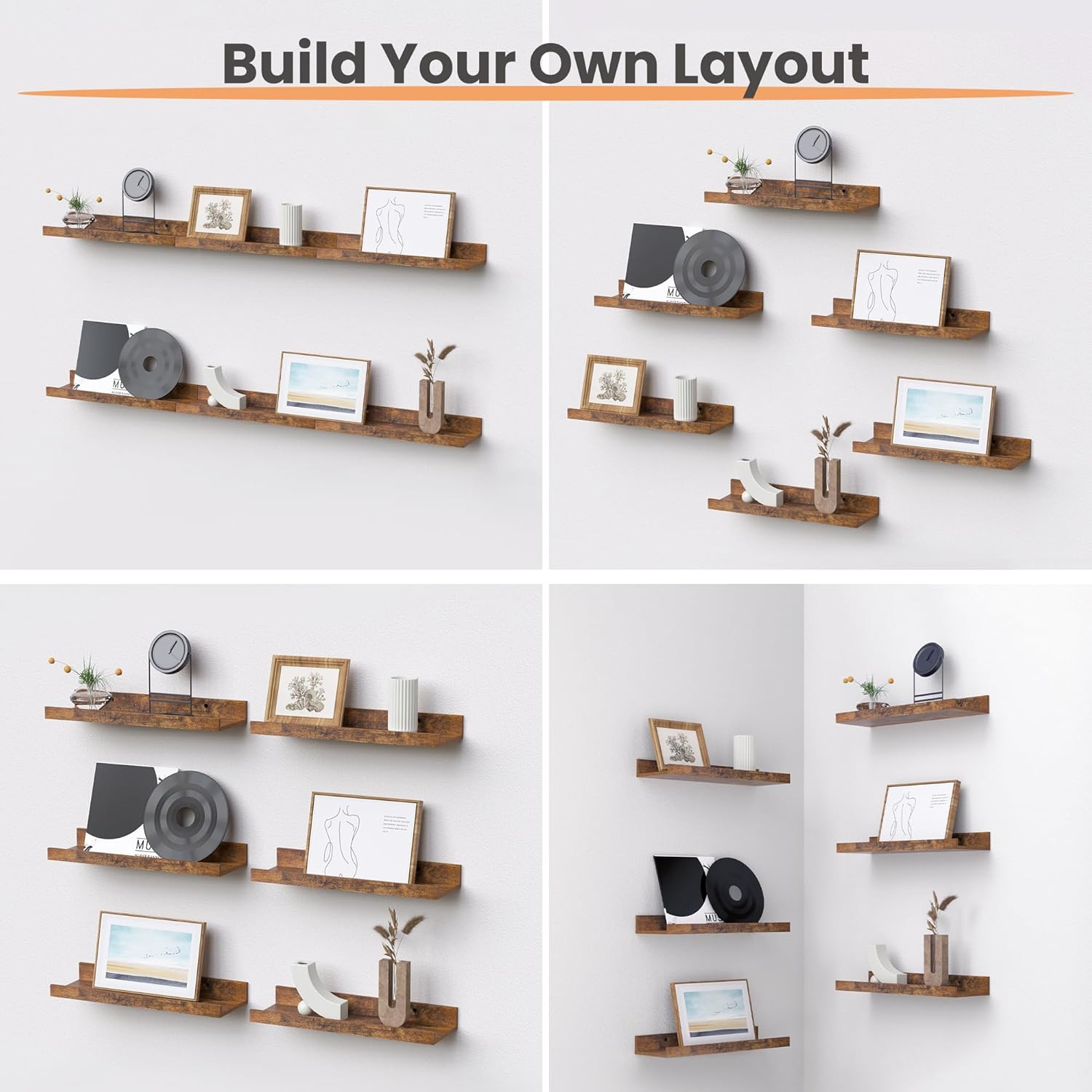 Floating Shelves for Wall, Wall Shelves for Decor Storage Set of 6, Wall Mounted