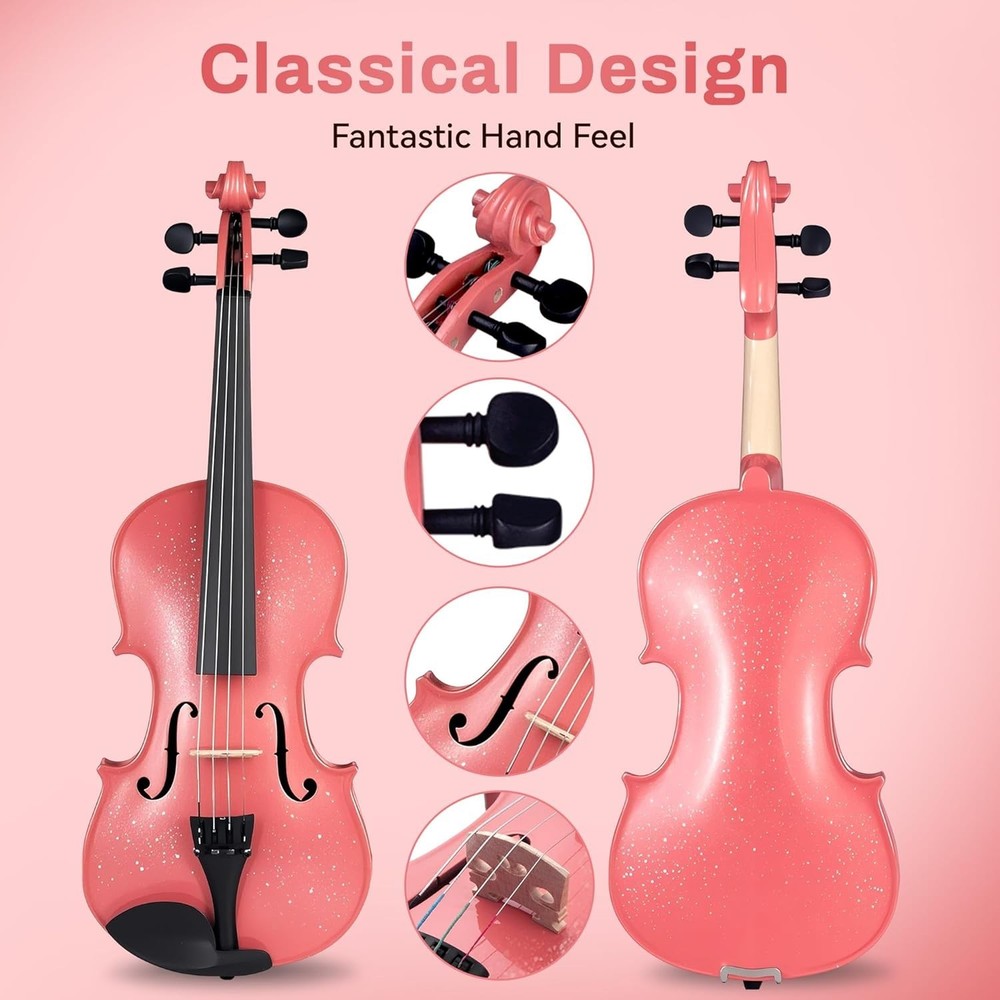 Pink Violin 4/4 Beginner Set with Hard Case & Accessories