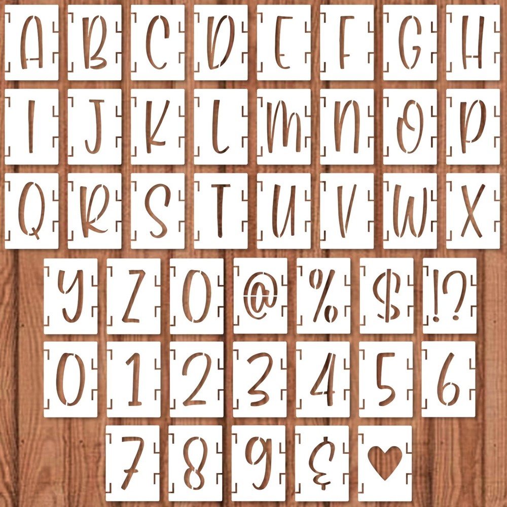 2 Inch Alphabet Stencils - 42pcs Reusable Interlocking Plastic Letters, Numbe...