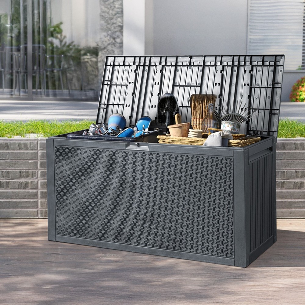 Portable 90Gallons Maze Pattern Plastic Injection Garden Lockable Storage Box