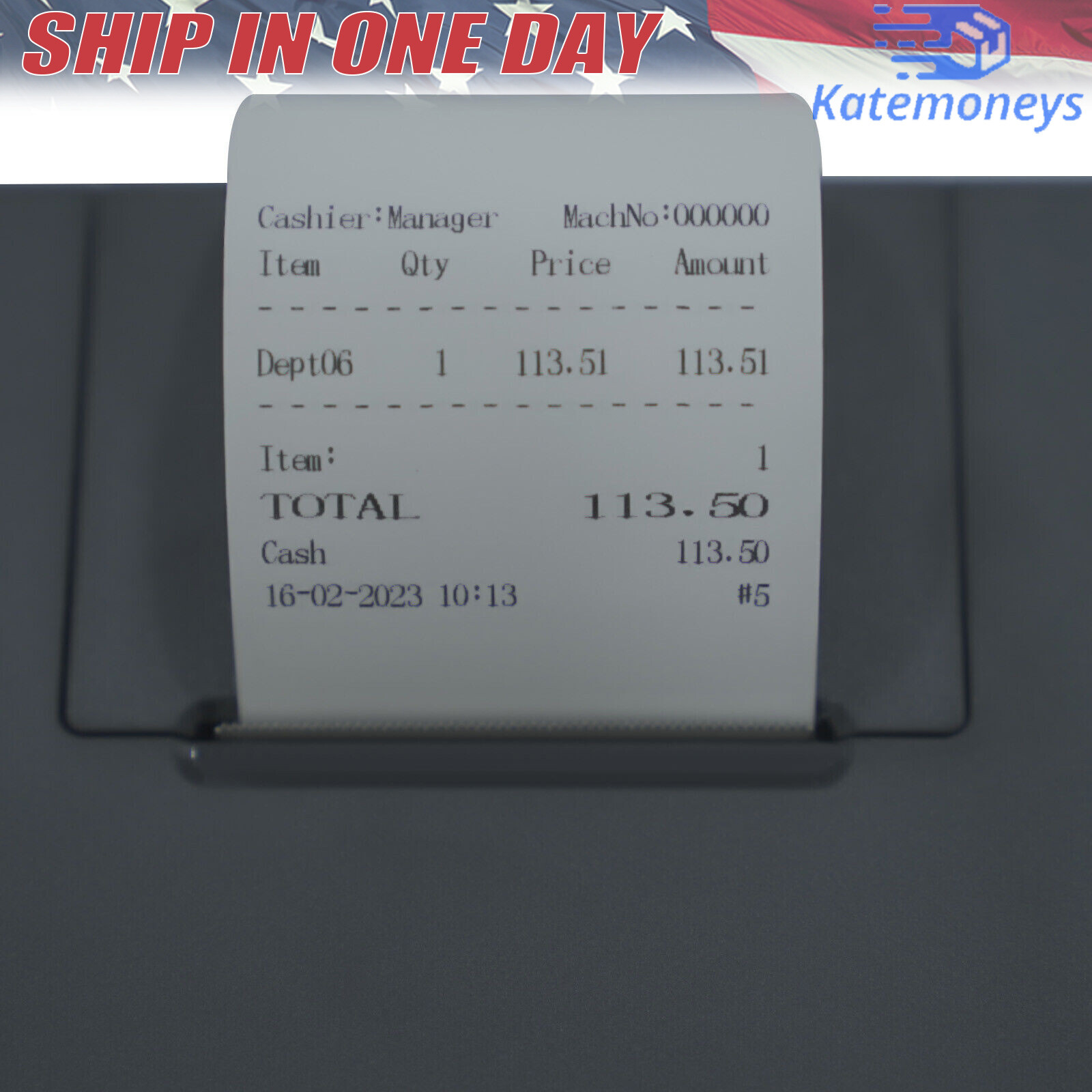 38 Keys Electronic Cash Register Black Thermal Cash Register with Cash Drawer