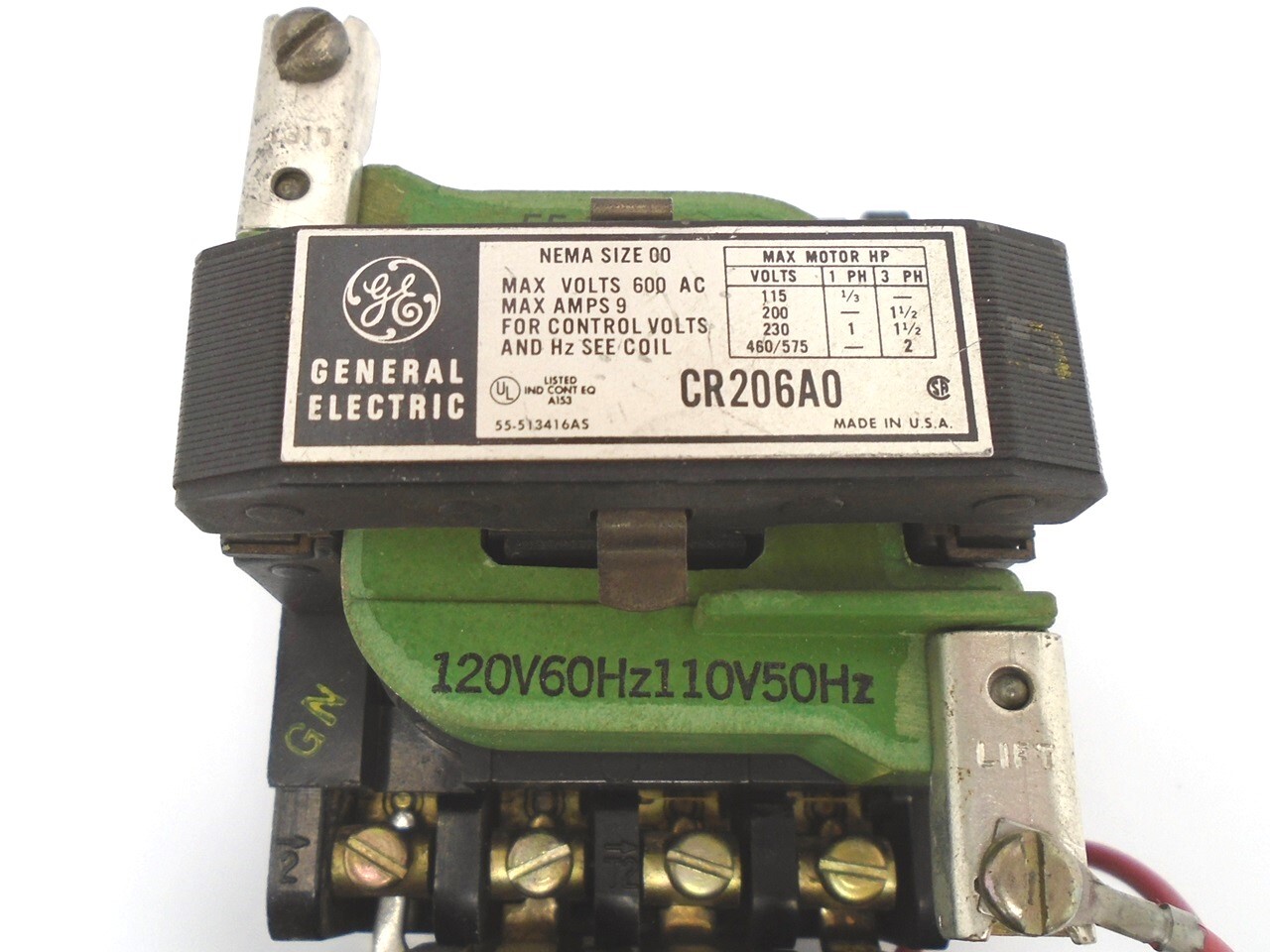 GE - CR206A0 - SIZE 00 STARTER CONTACTOR 9A - 115-575V - 1/3-2HP - 110/120V Coil