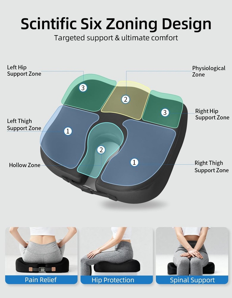 Extra-Dense Memory Foam Seat Cushion for Tailbone & Sciatica Pain , Ergonomic...