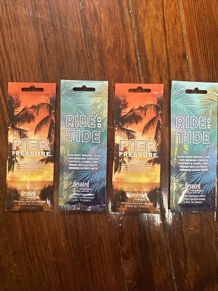 4 PACKETS DEVOTED CREATIONS PIER PRESSURE & Ride Or Tide BRONZING TANNING LOTION