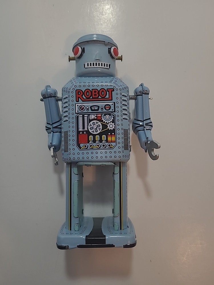 Tin Wind Up Robot Mechanical Robot With Key And Box Tested Great Shape