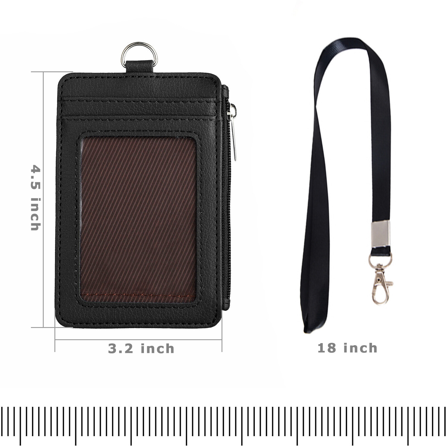 ID Badge Card Holder Synthetic Leather Vertical Clip Neck Strap Lanyard Case