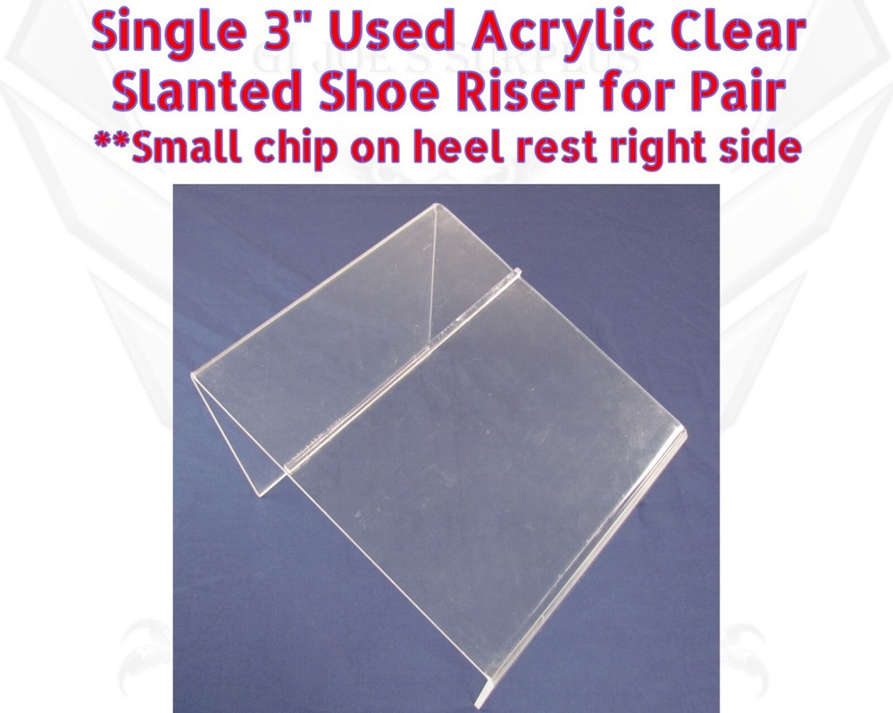 Single Pre-Owned 3" Acrylic Plexiglass Shoe Pair Angled Riser Display Stand PC6