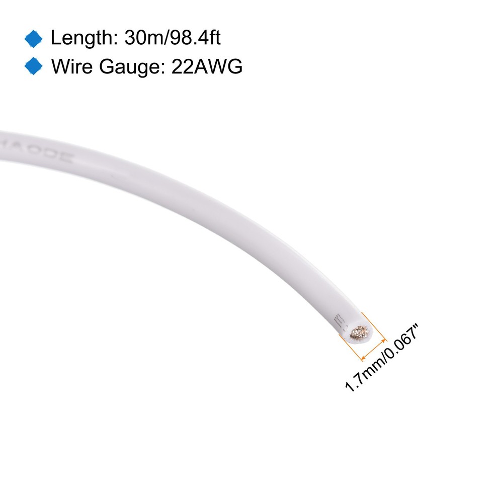 22AWG Stranded Wire Hookup 30M/100ft White Electrical Wire UL1007 Spool