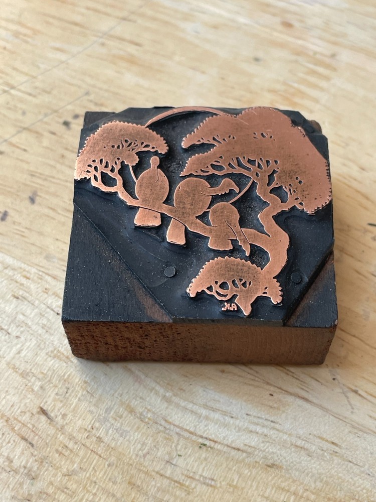 Printing Letterpress Printers Block Copper Buzzards On A Branch (481)