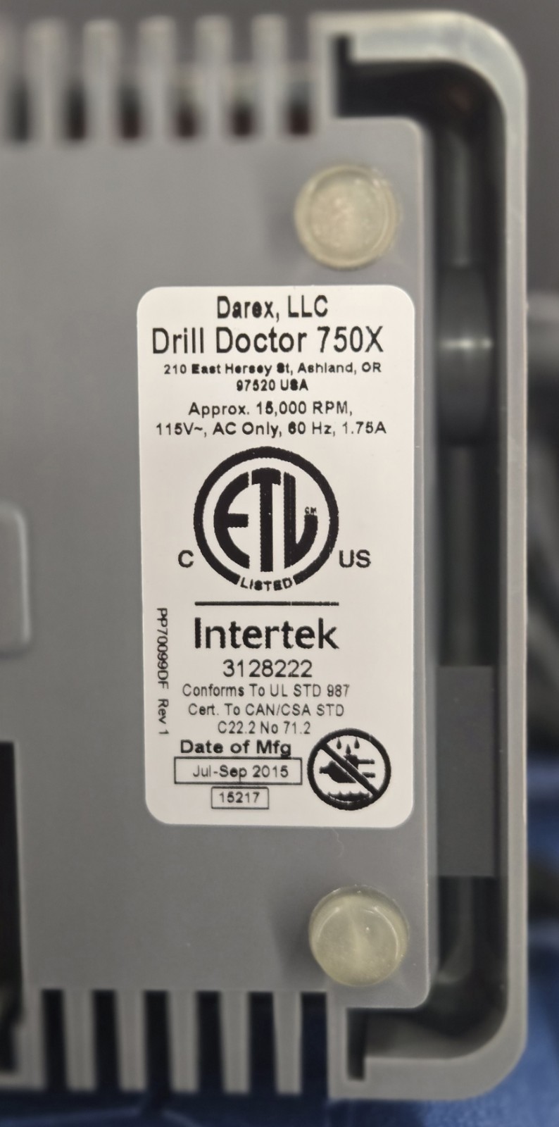 Drill Doctor DD750X Electric Drill Bit Sharpener, 3/32-3/4" High-Speed, Portable