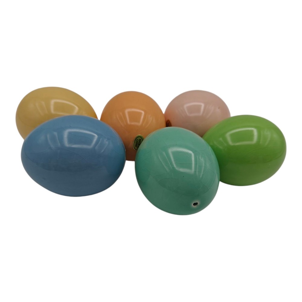 EASTER DECOR 6 PC Glossy Ceramic Eggs Pastels Have Crazing
