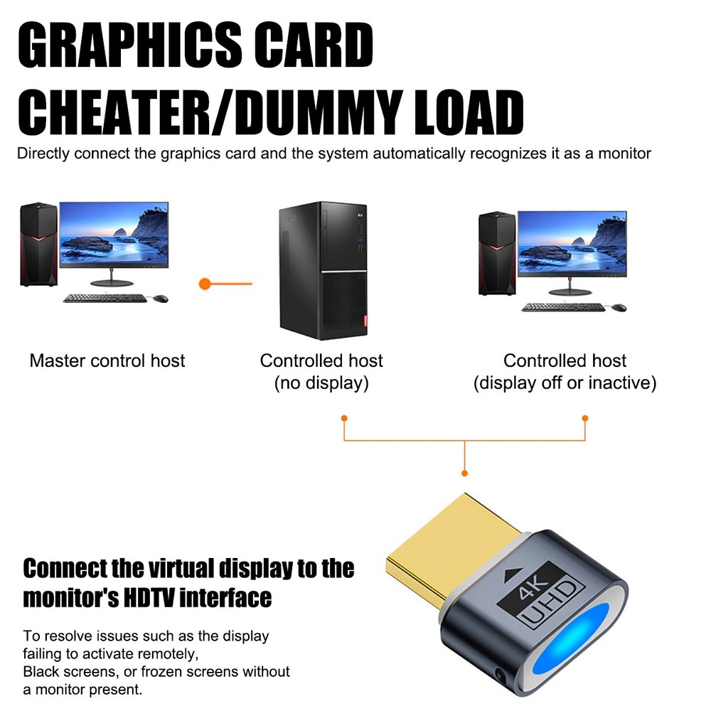 New 4K HDMI Dummy Plug Virtual Display Headless Adapter EDID Emulator for PC Mac
