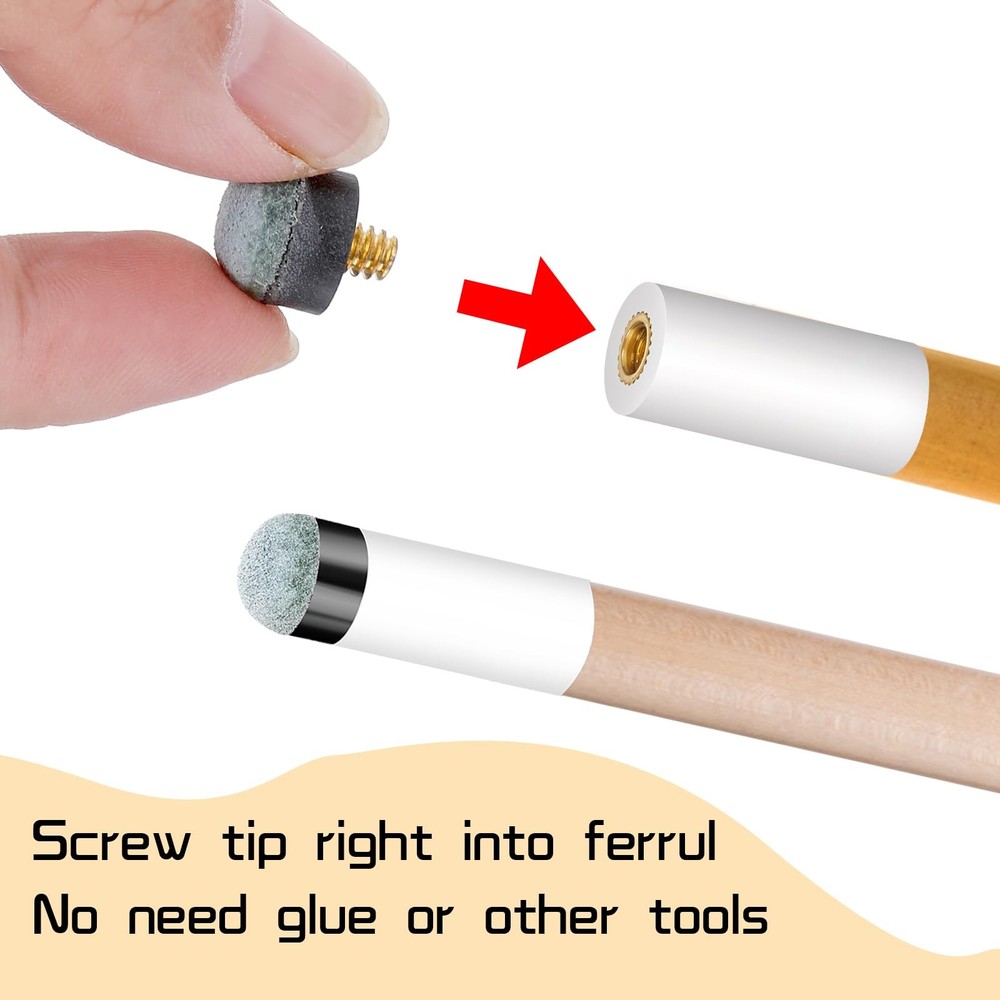 Screw On Cue Tip,10 Pack 12mm Pool Sticks Replacement Kit for with White Pool...