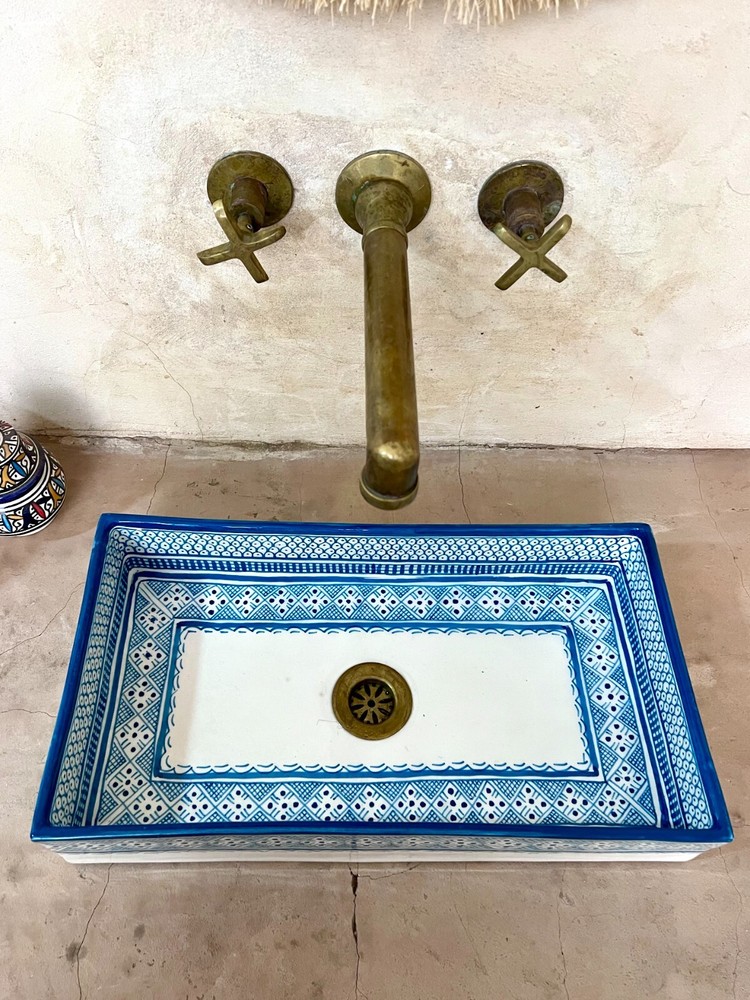 47cm / 18.5in, Ceramic Sink for Bathroom & Kitchen, Rectangular Fish Scale Sink