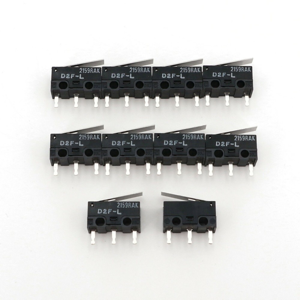 10Pcs OMRON D2F-L Hinge Lever 3-Pin PCB Mount SPDT Micro Basic Limit Switch