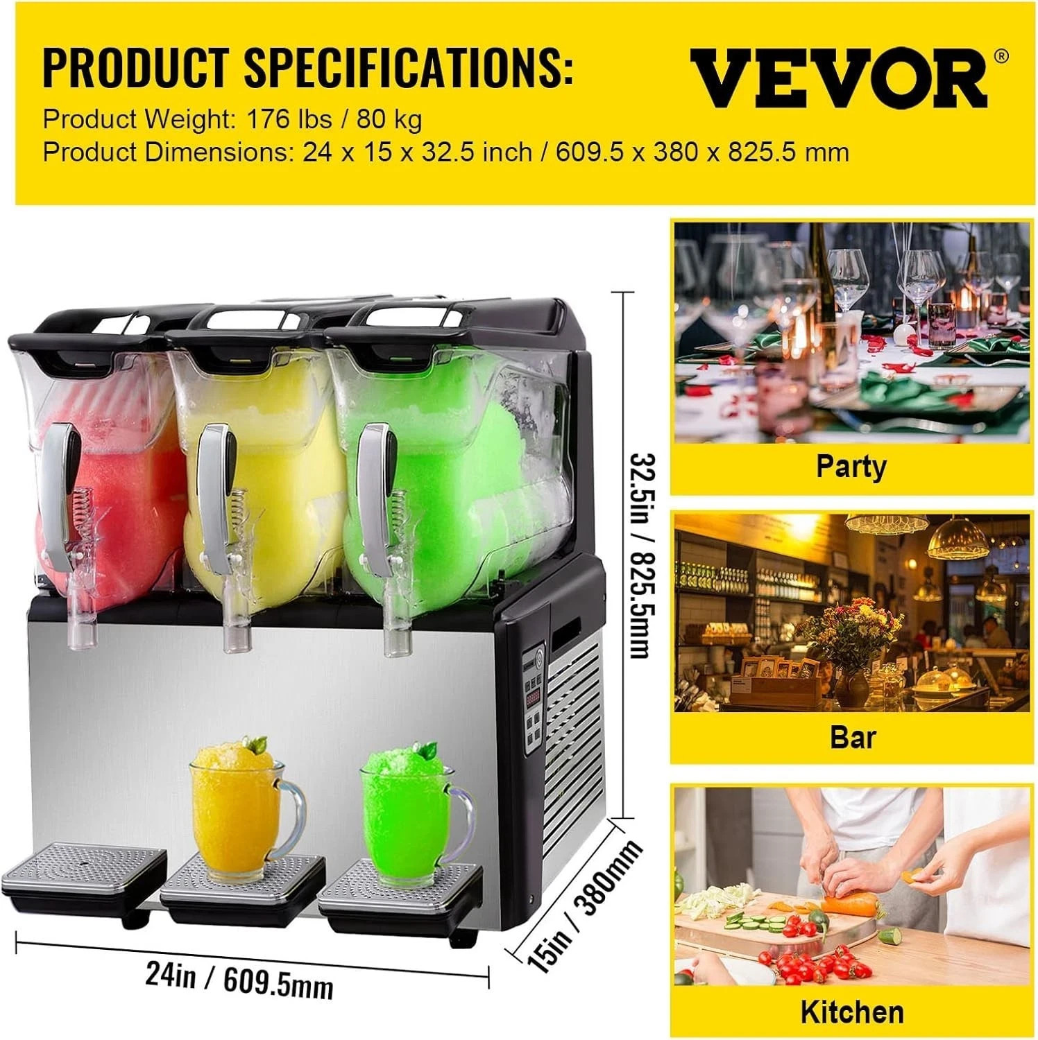 Slush Frozen Drink Machine, 10LX3 Tanks Commercial Slushy Machine