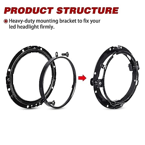 7 Inch Round Headlight Ring Mounting Bracket with LED Headlight 7 inch Black