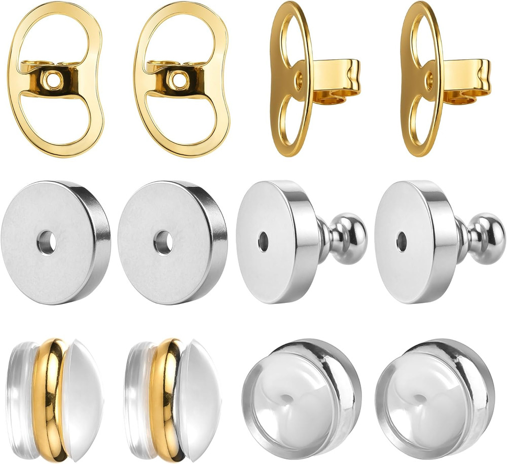 6 Pairs Earring Backs for Droopy Ears Locking Stud Supports