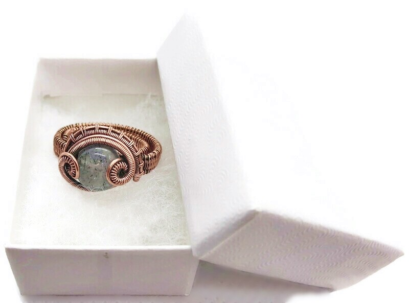 Adjustable Labradorite Wire-Wrapped Ring in Copper