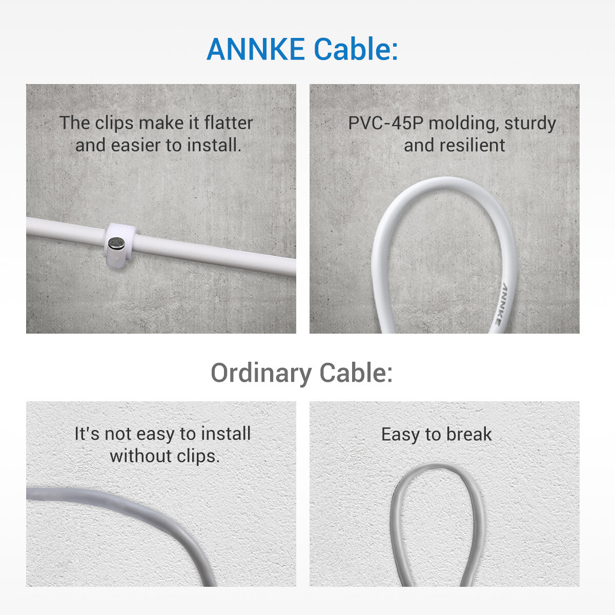 ANNKE 4PCS 100FT 30m Video Power BNC Cable for CCTV Security Camera System White