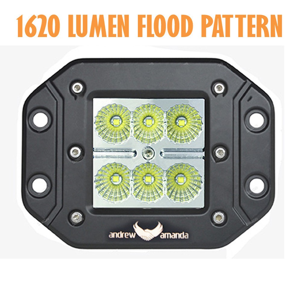 18W LED Work/Driving Light 90 deg FLOOD Beam-FLUSH Mount -Connector installed