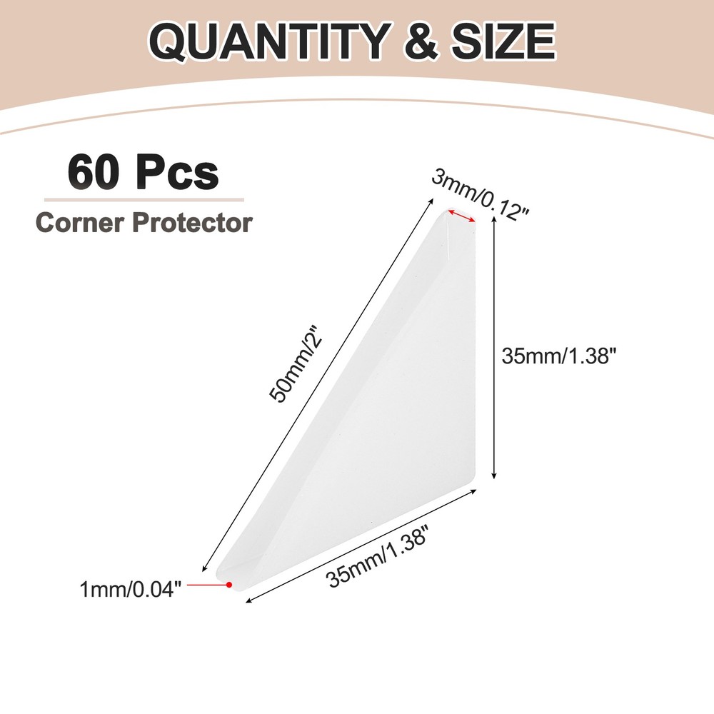 60Pcs 0.12x1.38in Plastic Right Angle Triangle Glass Corner Protector, Clear