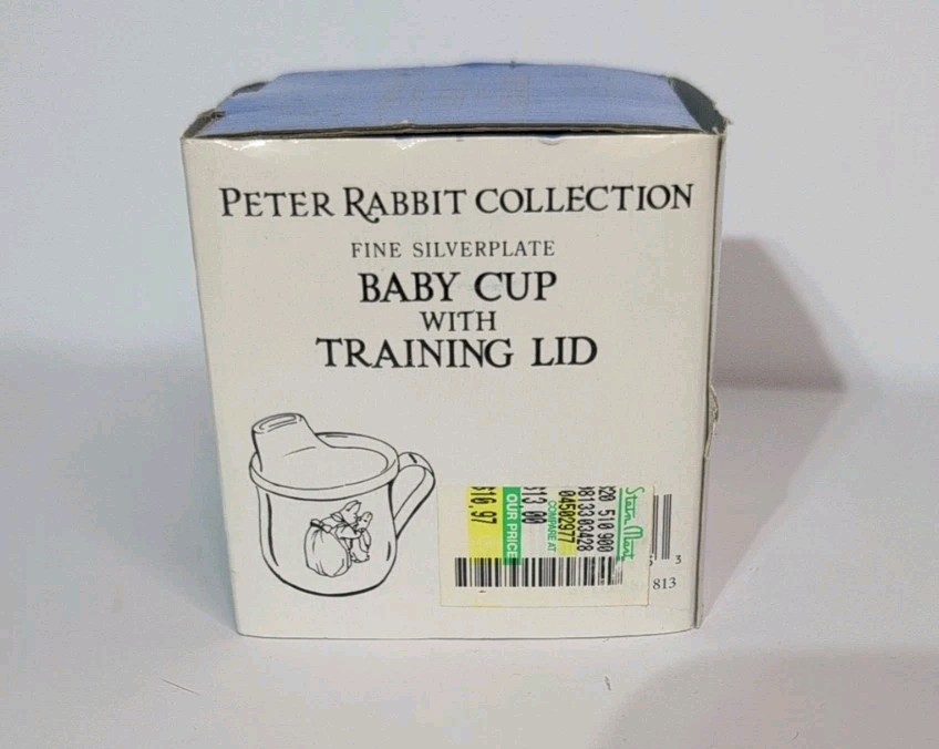Beatrix Potter Peter Rabbit Silver Plated Baby Cup with Training Lid New In Box