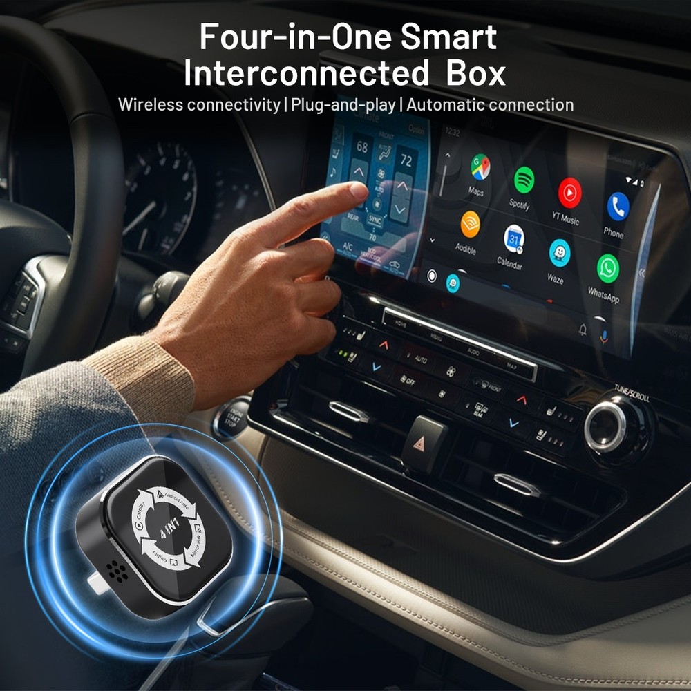 4-in-1 Wireless CarPlay Adapter & Android Auto Wireless Adapter, Plug & Play